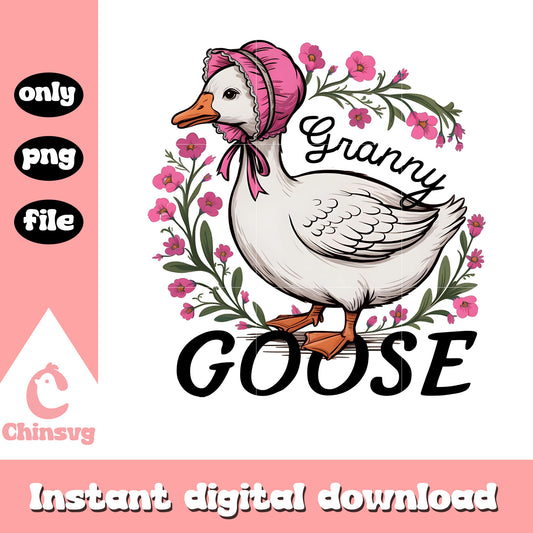 Granny goose baby duck design png, vintage floral png, duck png