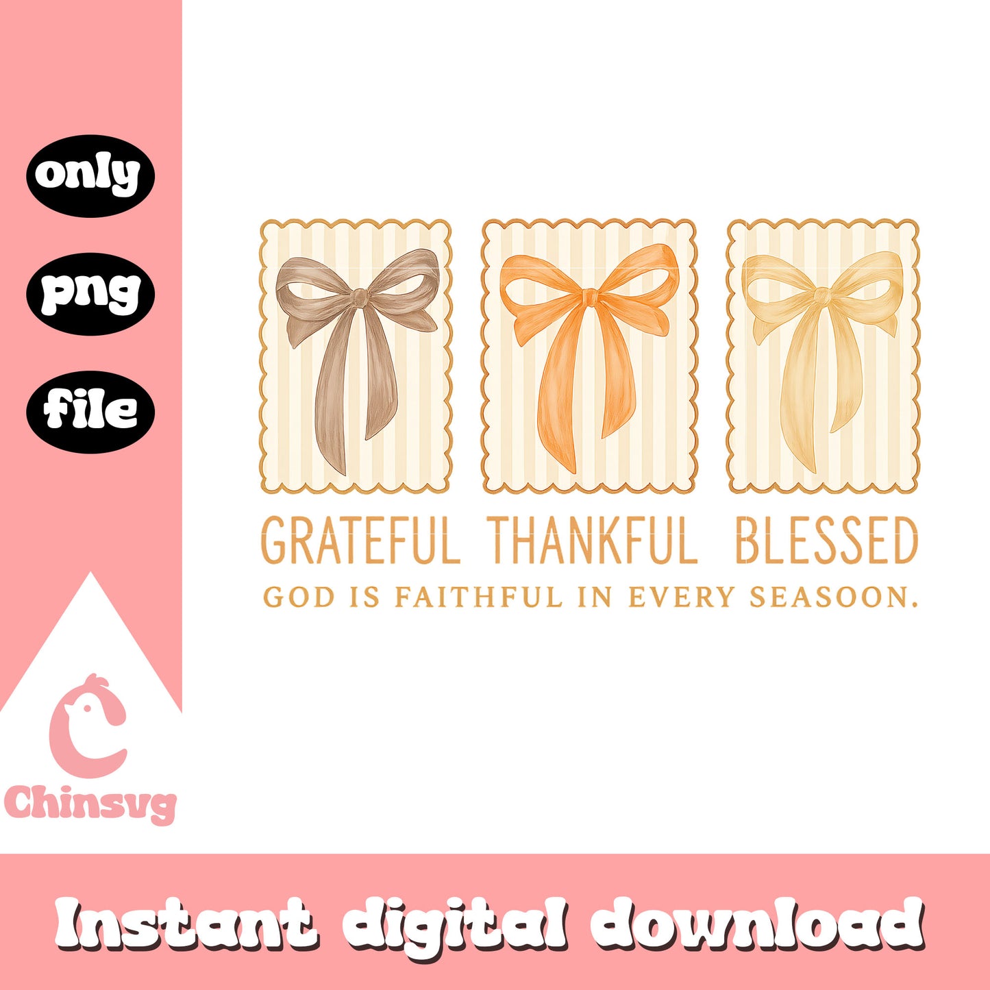 Grateful thankful blessed bow design png, thanksgiving png