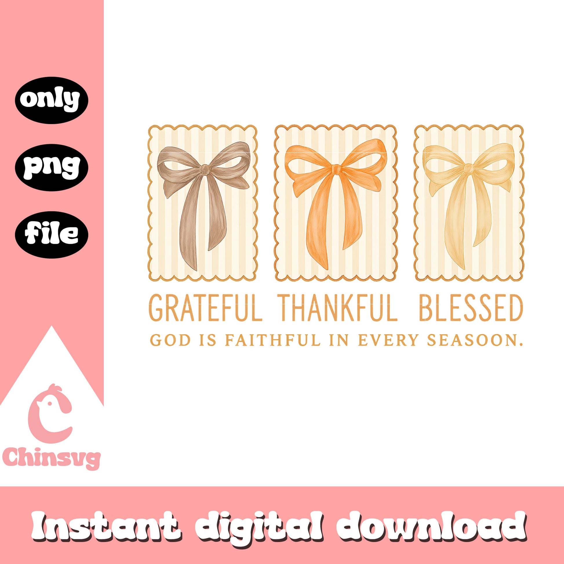 Grateful thankful blessed bow design png, thanksgiving png