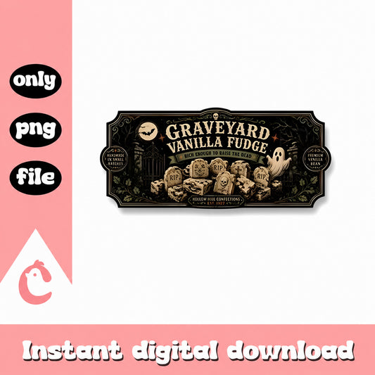 Graveyard Vanilla Fudge Label PNG, Halloween Clipart, PNG File