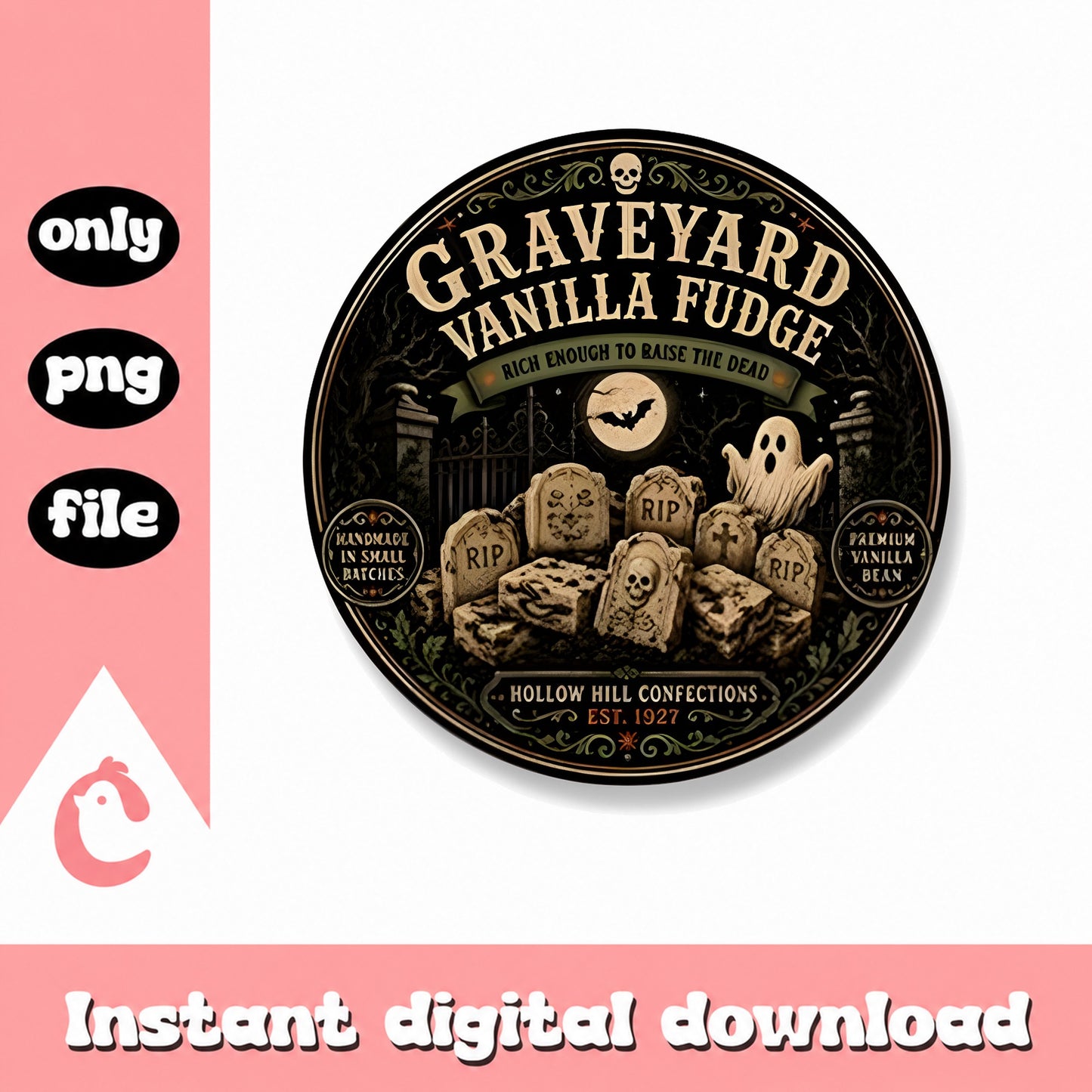 Graveyard Vanilla Fudge Label PNG, Halloween Spooky Design, PNG