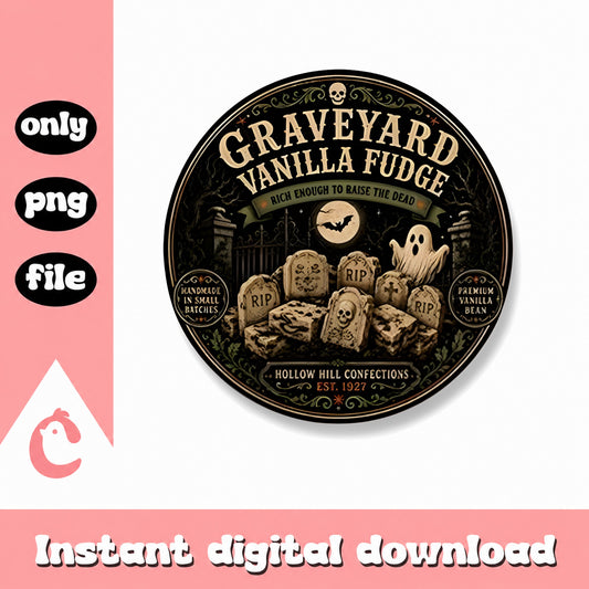 Graveyard Vanilla Fudge Label PNG, Halloween Spooky Design, PNG