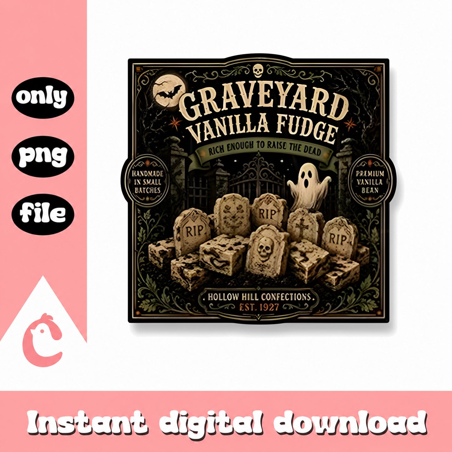 Graveyard Vanilla Fudge Label PNG, Halloween Sublimation, PNG