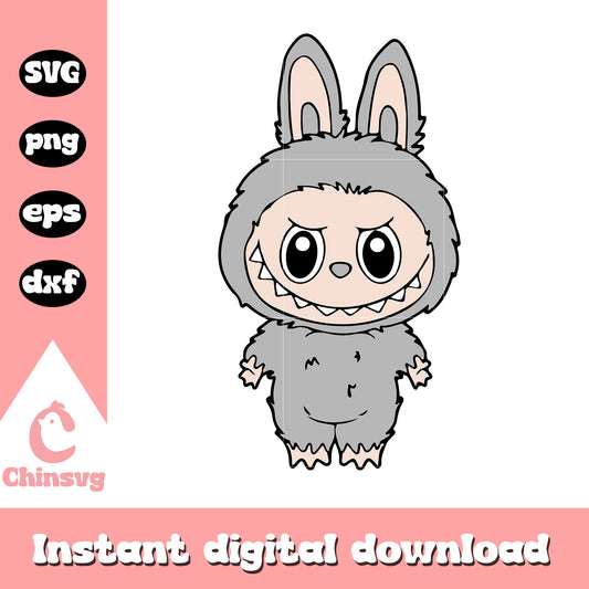 Gray labubu cute doll drawing design svg, gray labubu svg