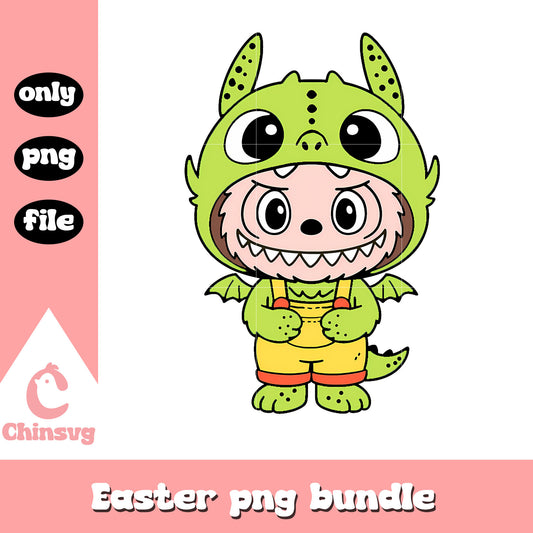 Green baby dragon labubu cute doll png, green labubu png