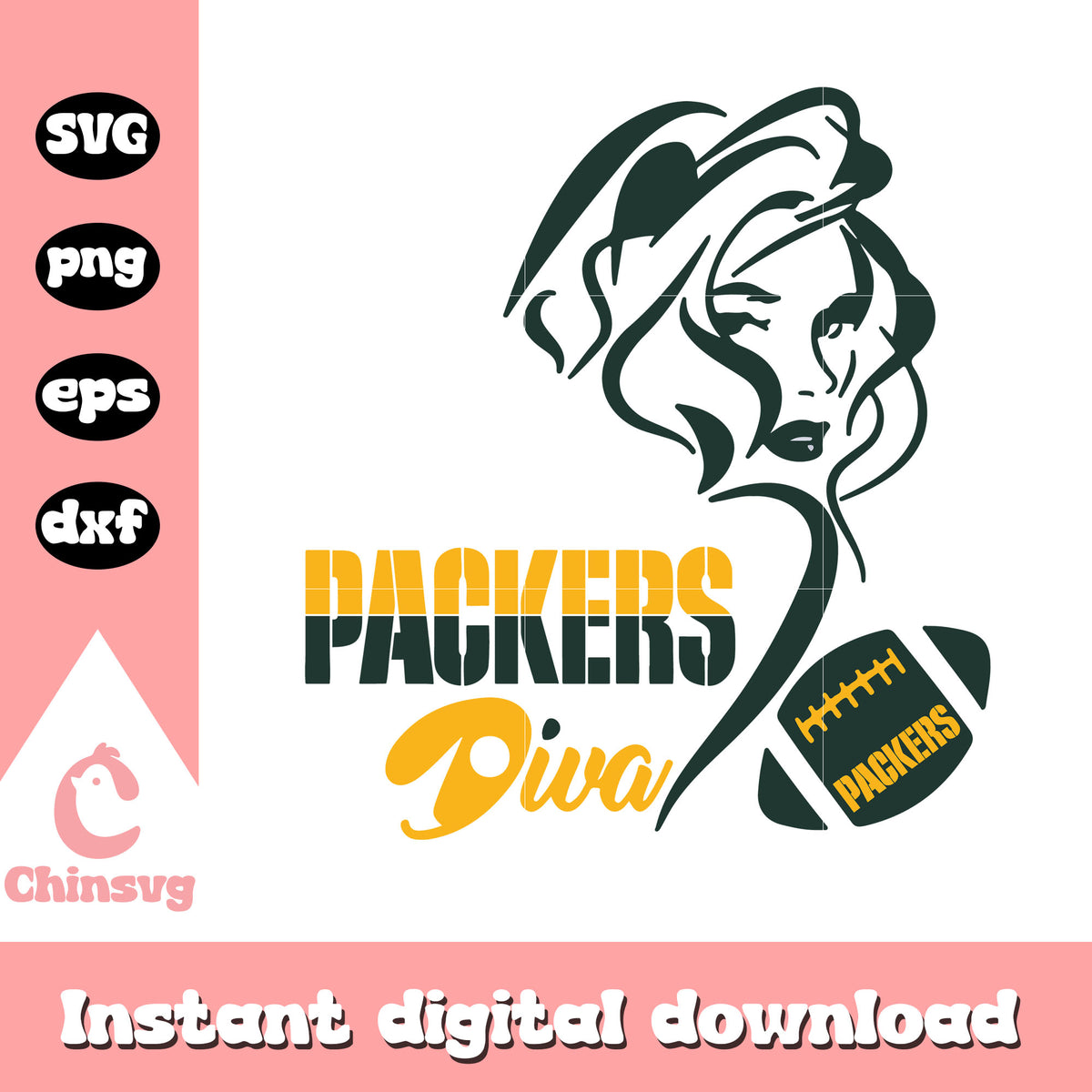 Green bay packers nfl diva girl svg, green bay packers logo vector svg