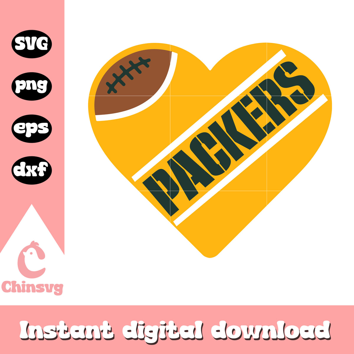 Green bay packers nfl football heart svg, retro green bay packers logo svg