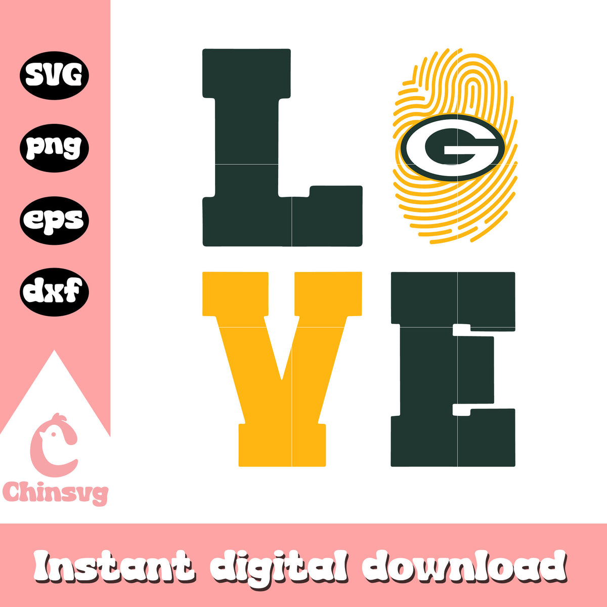 Green bay packers nfl love fingerfrint svg, cool green bay packers logo svg