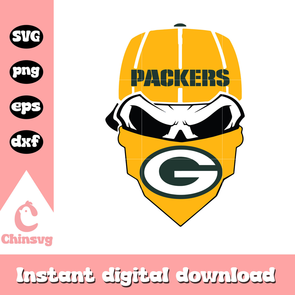 Green bay packers nfl masked skull svg, green bay packers new logo svg