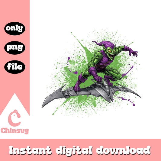 Green goblin posing splatter effect design png, green goblin png