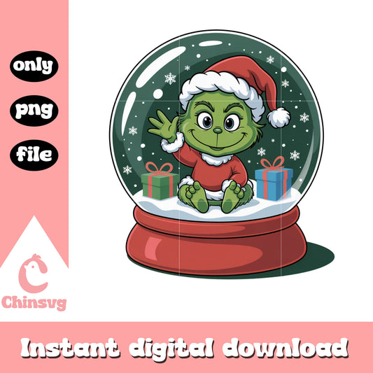 Green grinch snow globe xmas gift png, christmas pics png