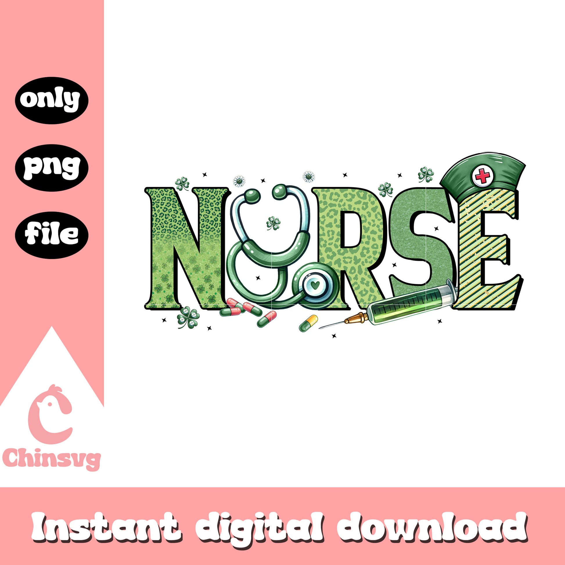 Green nurse st patrick’s png, st patrick door decor​ png