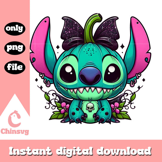 Green stitch coquette bow floral design png, halloween stitch png