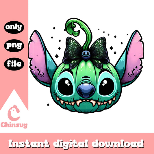 Green stitch face coquette bow halloween design png, stitch png