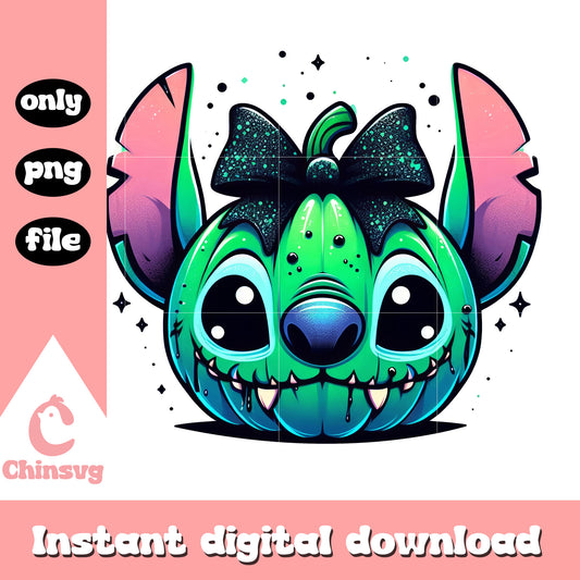 Green stitch face coquette bow png, disney halloween png