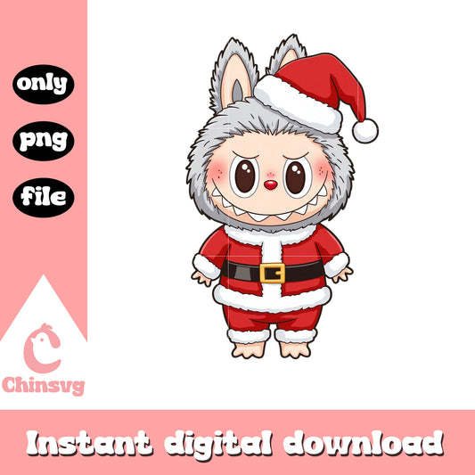 Grey labubu santa claus outfit png, labubu macaron png