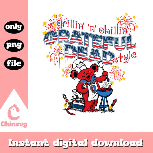 Grillin chillin grateful dead style bear png, grateful dead png