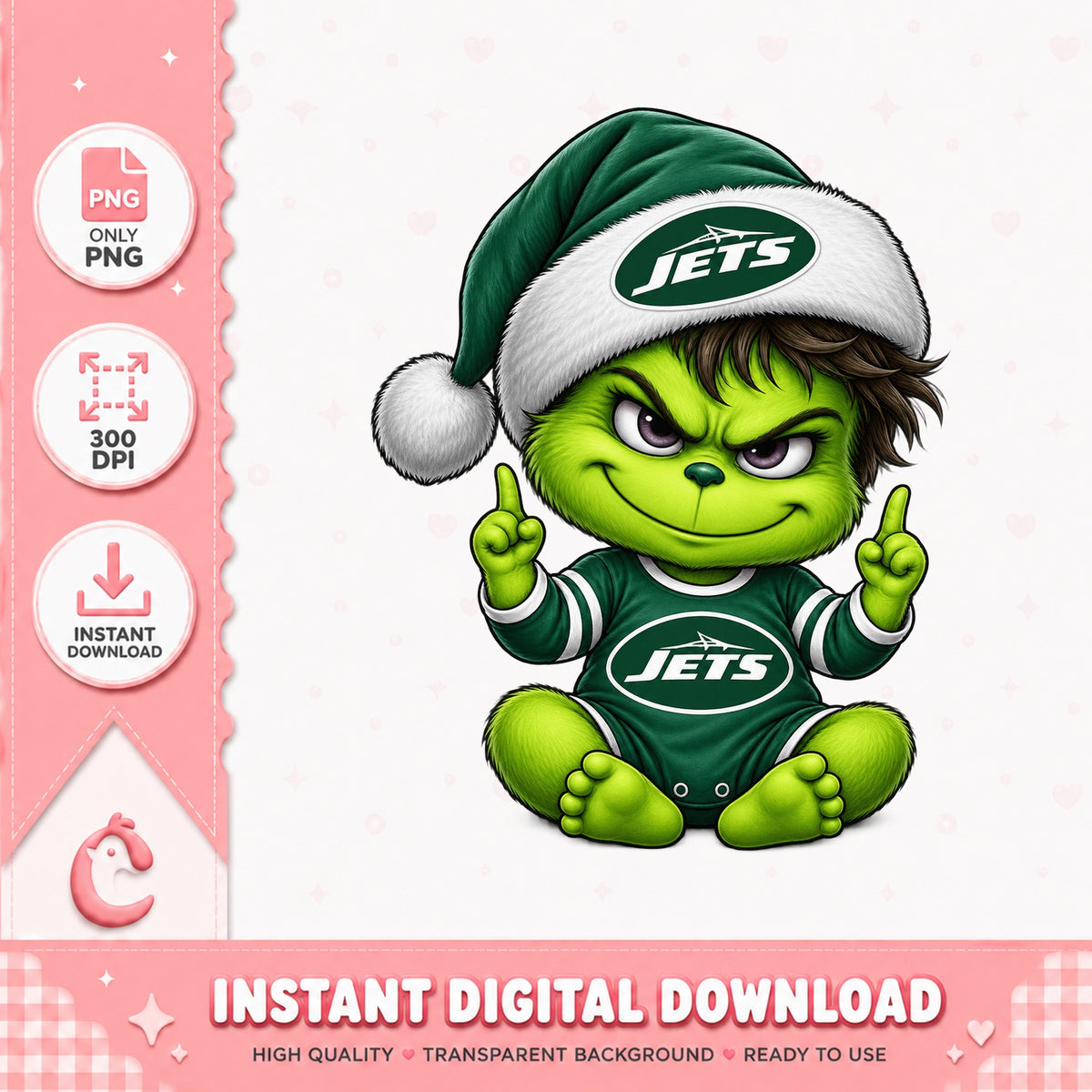 Grinch Baby New York Jets PNG, Christmas Football PNG, NFL PNG