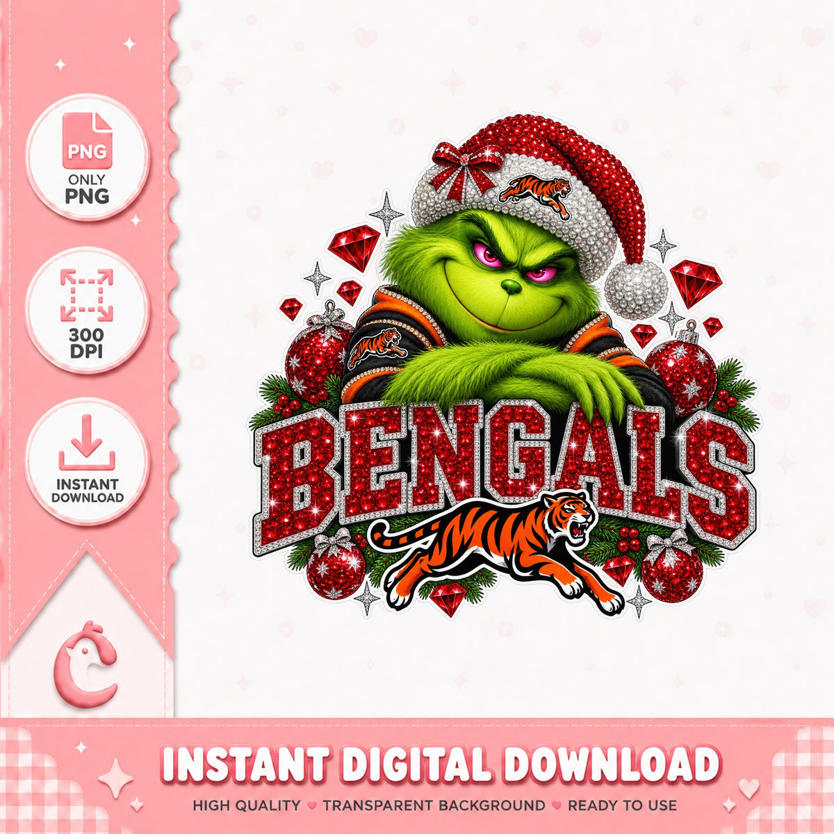 Grinch Bengals Christmas PNG, Football Team Holiday Design, PNG