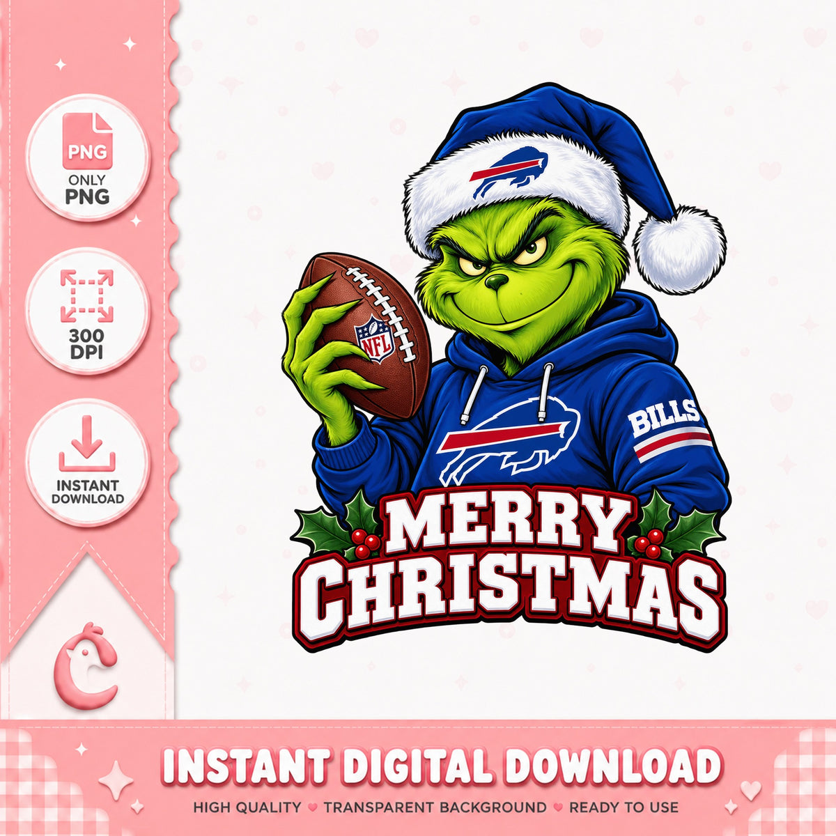 Grinch Buffalo Bills Christmas PNG, NFL Football Santa Hat, PNG