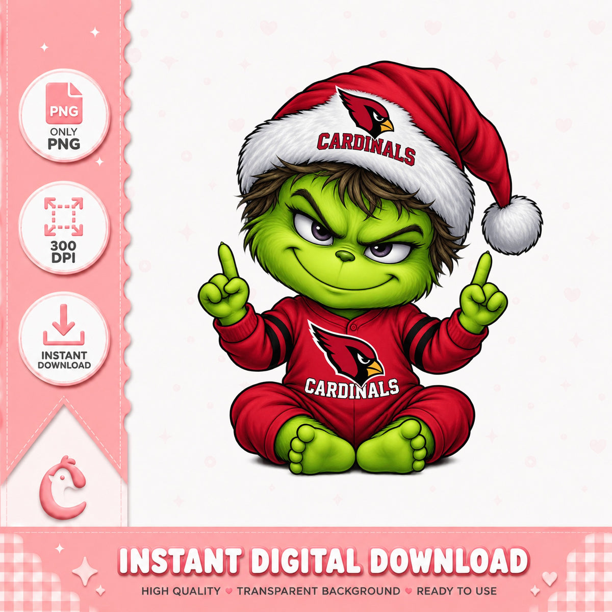 Grinch Cardinals Christmas PNG, NFL Football Santa Hat, PNG