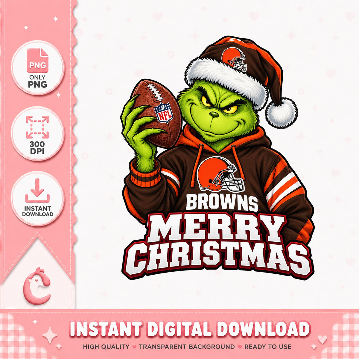 Grinch Cleveland Browns PNG, Merry Christmas NFL, Football PNG
