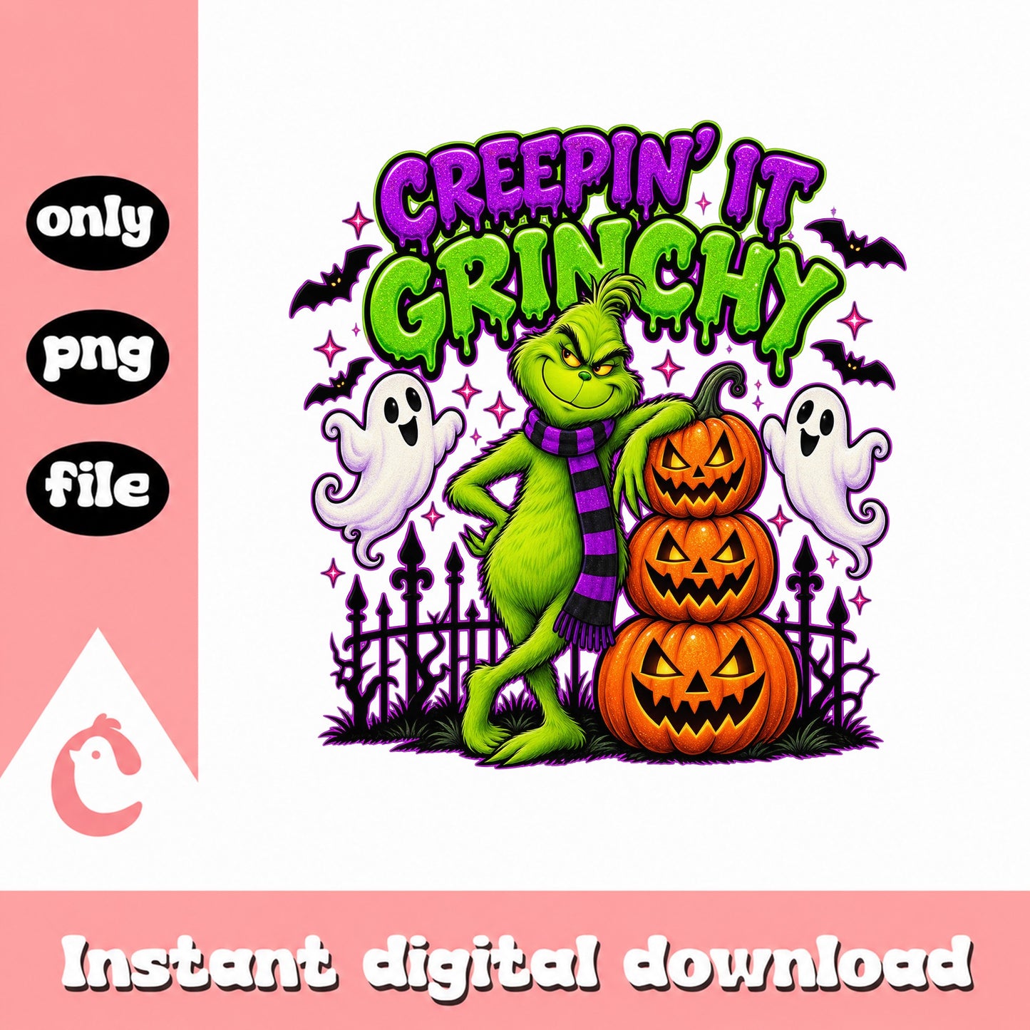 Grinch Creepin It Grinchy Halloween PNG, Spooky Pumpkins, PNG File