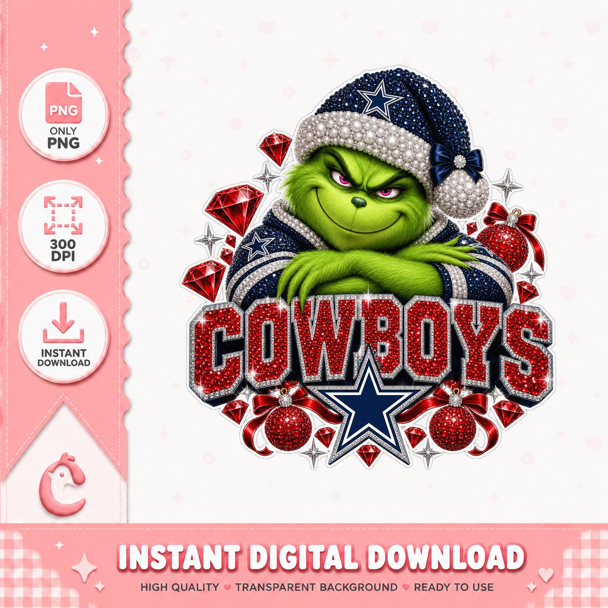 Grinch Dallas Cowboys Christmas PNG, Holiday Football PNG, PNG