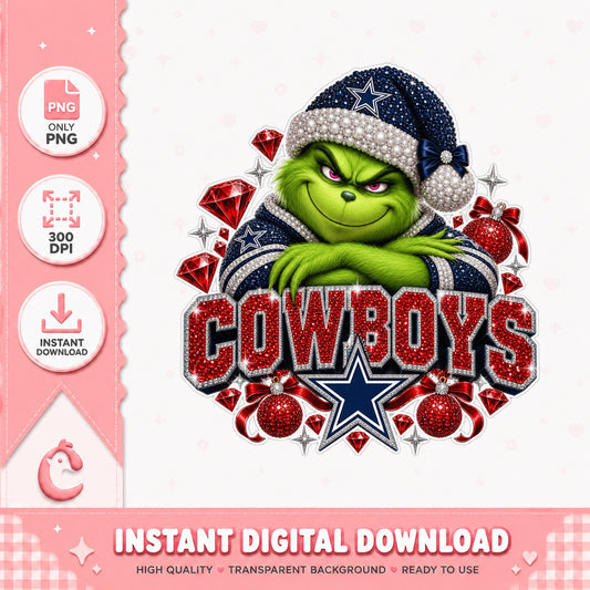 Grinch Dallas Cowboys Christmas PNG, Holiday Football PNG, PNG