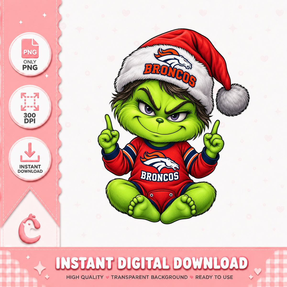 Grinch Denver Broncos PNG, Christmas Football PNG, Baby Grinch PNG