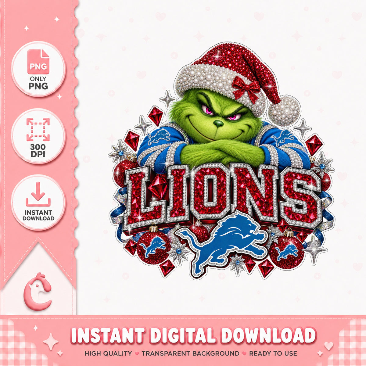Grinch Detroit Lions Christmas PNG, NFL Grinch Holiday, PNG