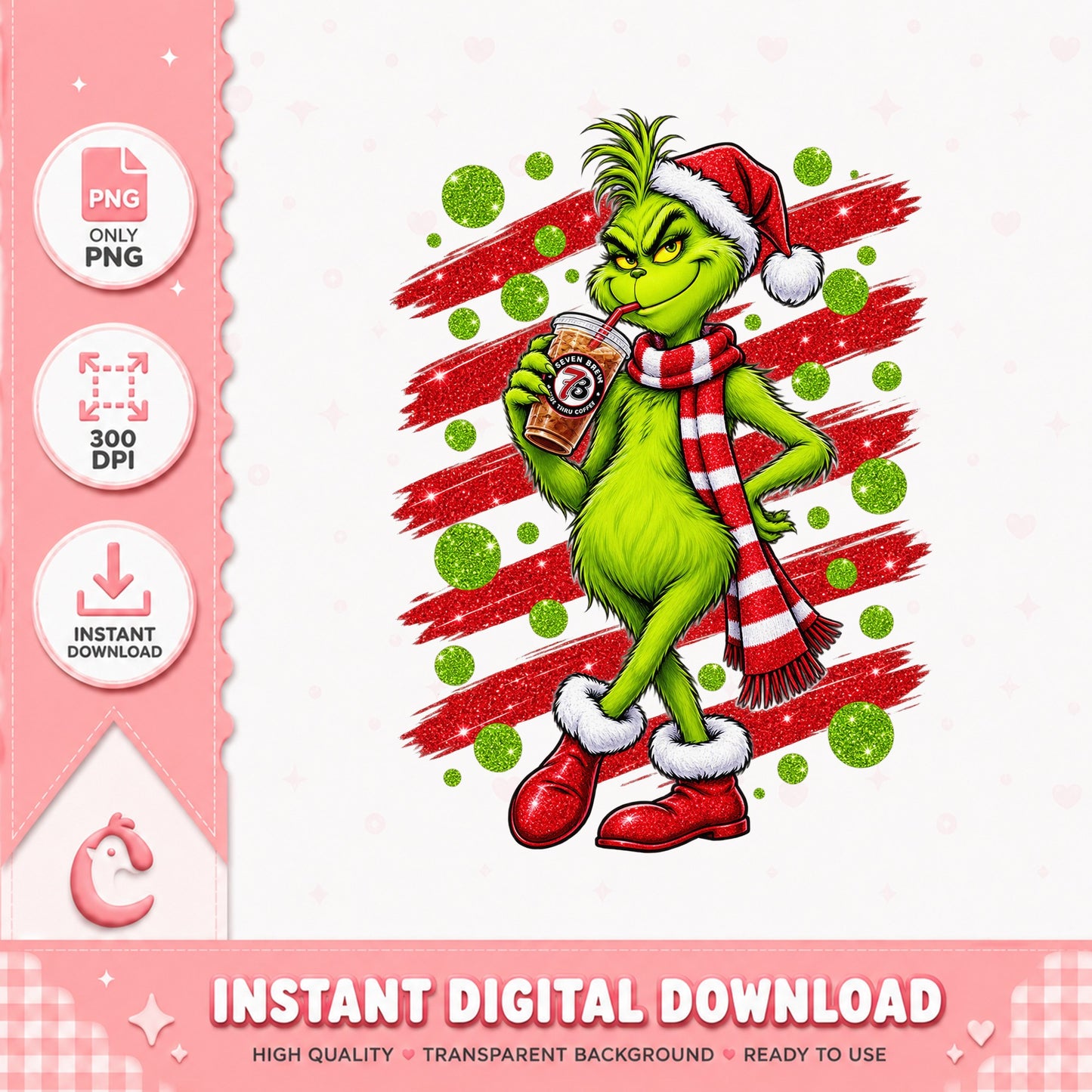 Grinch Drinking Coffee PNG, Christmas Grinch Clipart, Holiday PNG