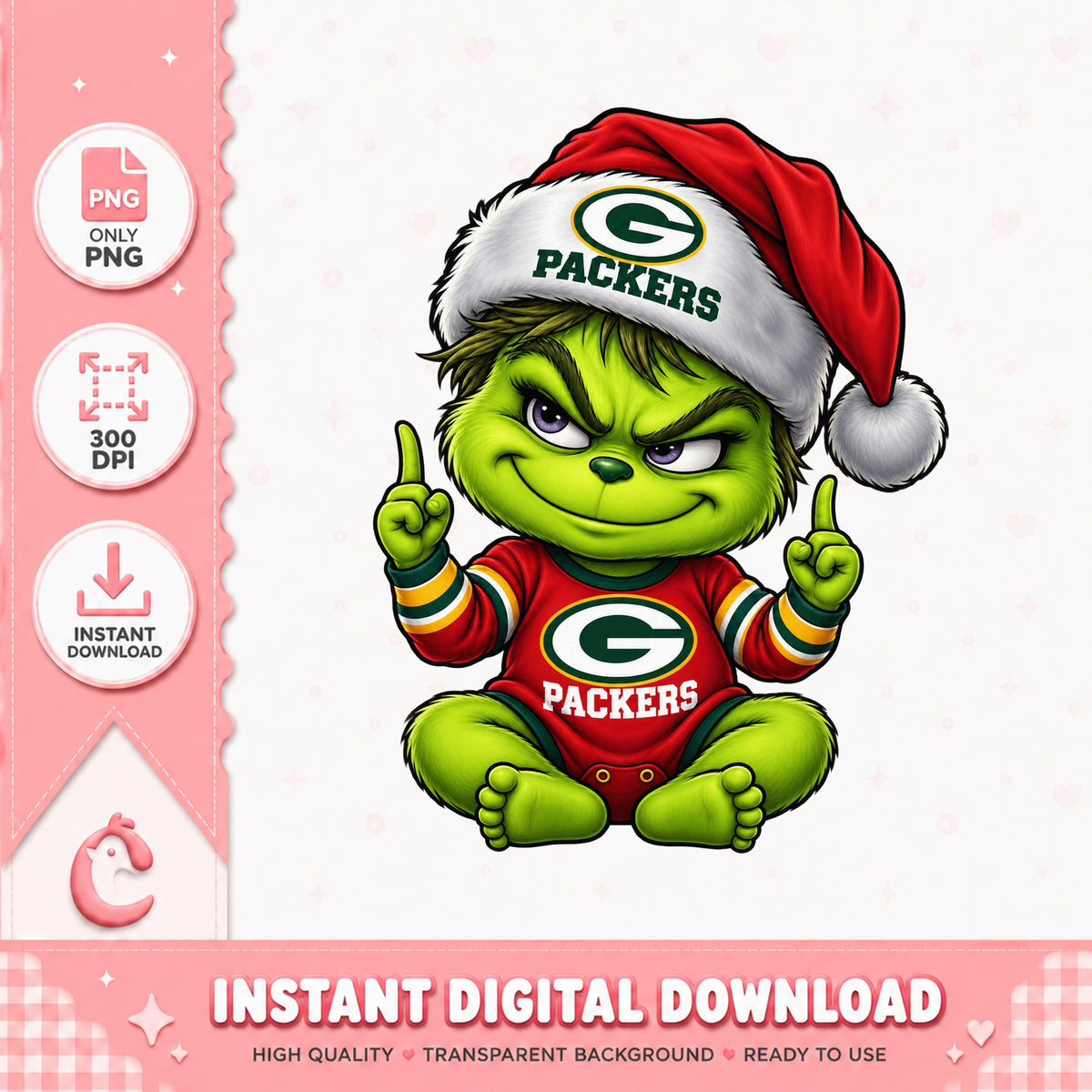 Grinch Green Bay Packers Christmas PNG, NFL Santa Hat PNG, PNG