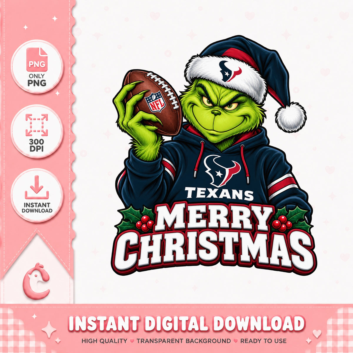 Grinch Houston Texans Christmas PNG, NFL Football PNG, Merry Christmas PNG