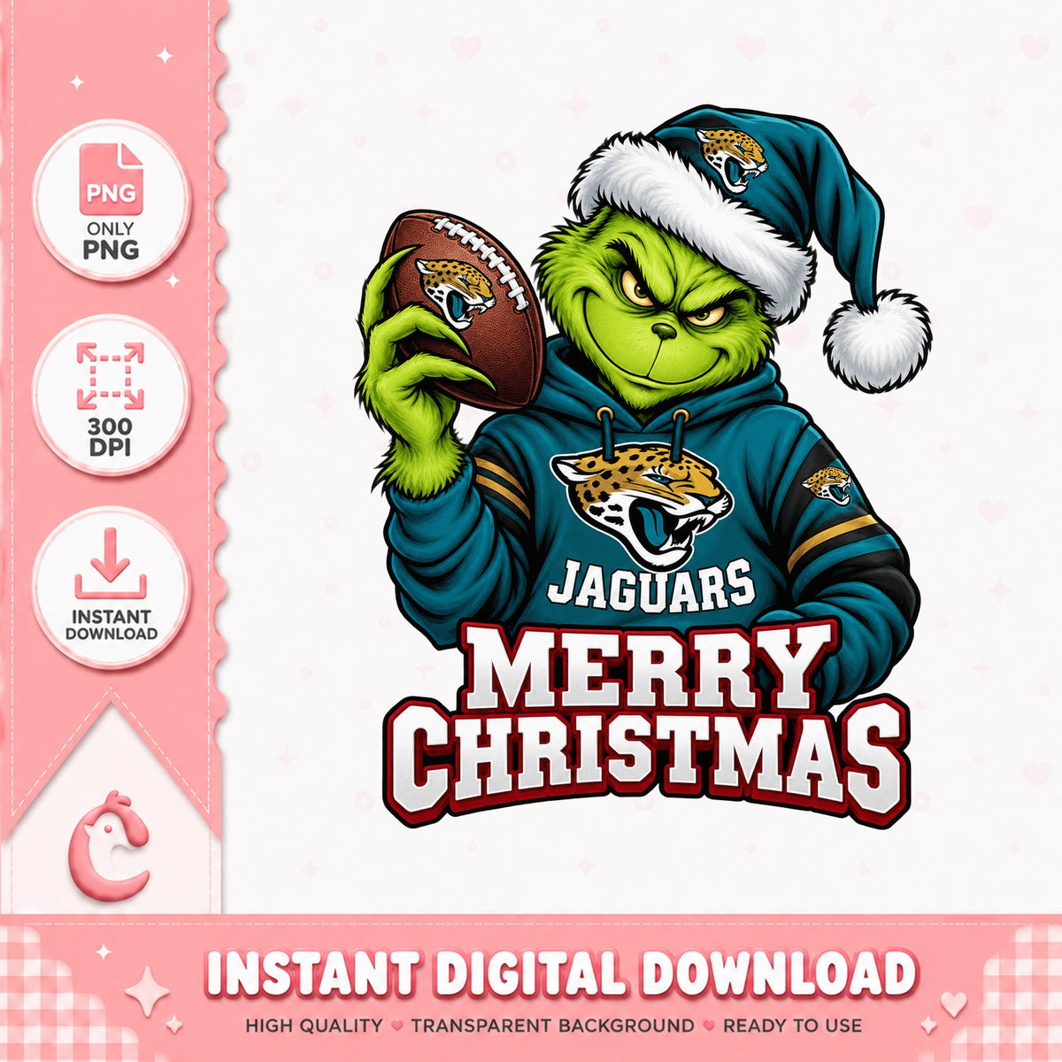Grinch Jaguars Christmas PNG, NFL Football Grinch, Merry Christmas PNG