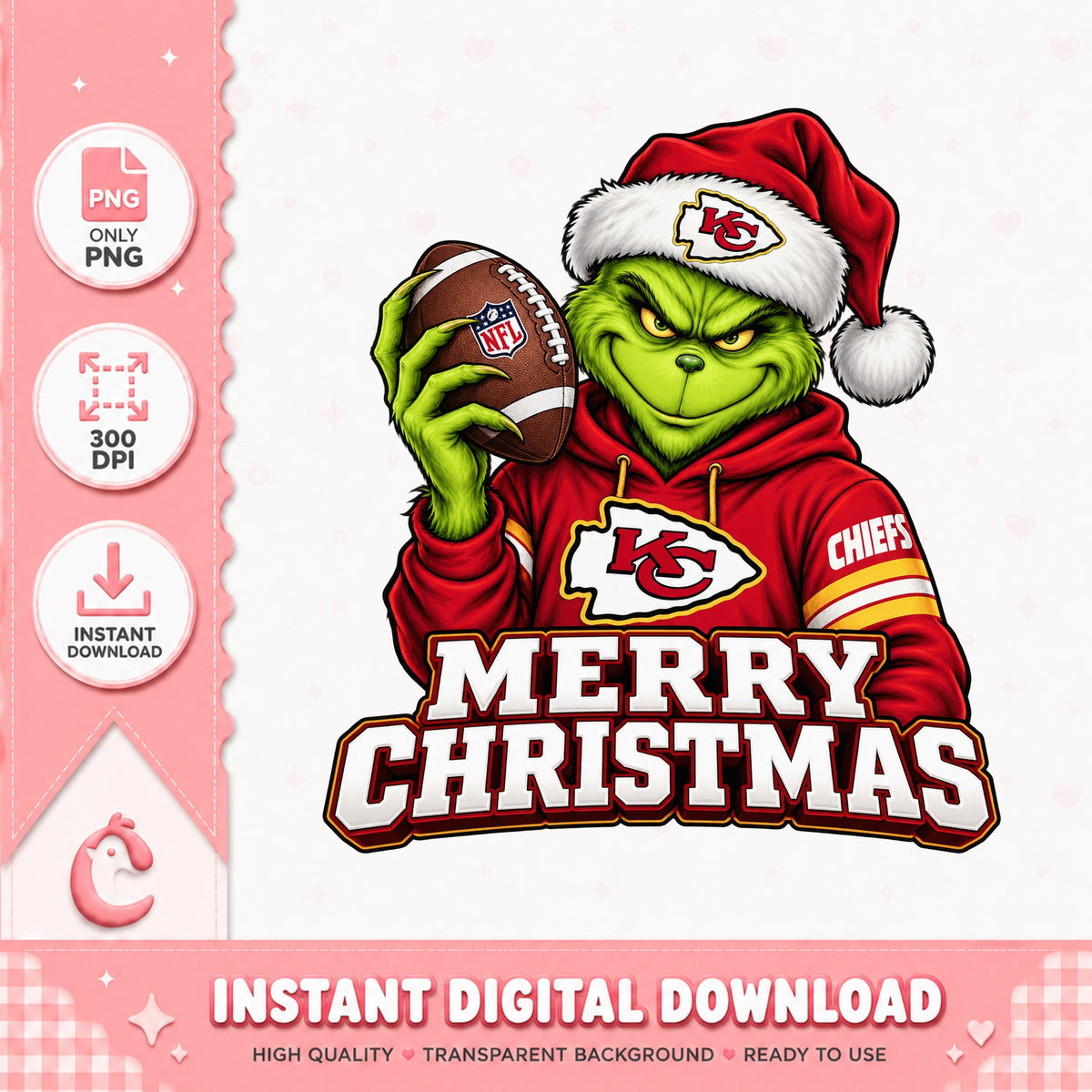 Grinch Kansas City Chiefs PNG, Christmas Football PNG, NFL PNG