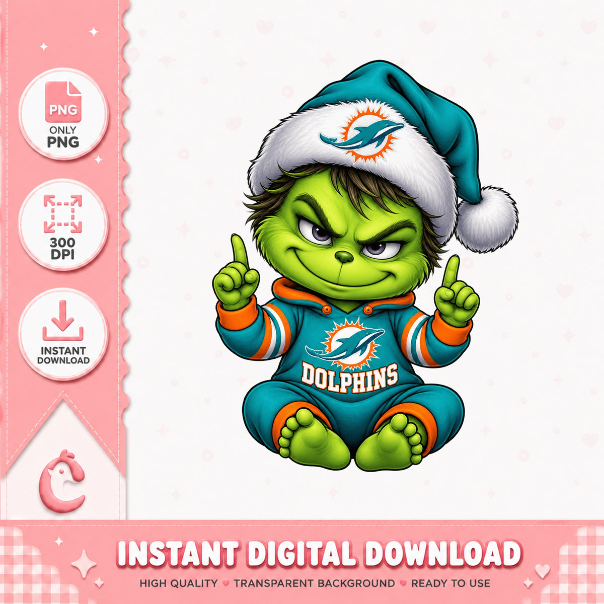 Grinch Miami Dolphins PNG, Christmas NFL PNG, Instant Download PNG