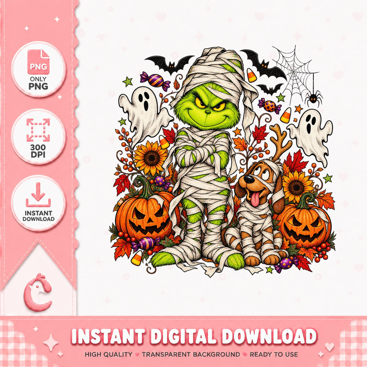 Grinch Mummy And Dog Halloween PNG, Fall Autumn Clipart, PNG