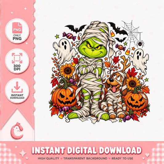 Grinch Mummy And Dog Halloween PNG, Fall Autumn Clipart, PNG