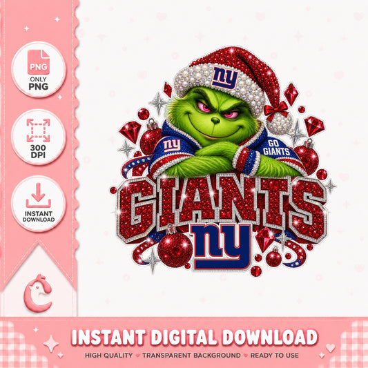 Grinch New York Giants Christmas PNG, NFL Holiday PNG, Santa Hat PNG