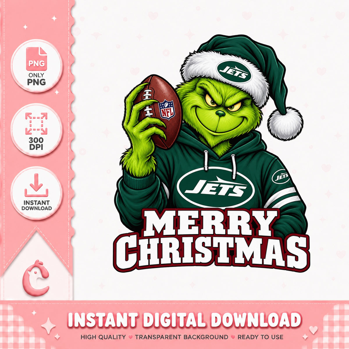 Grinch New York Jets PNG, Christmas Football PNG, NFL PNG