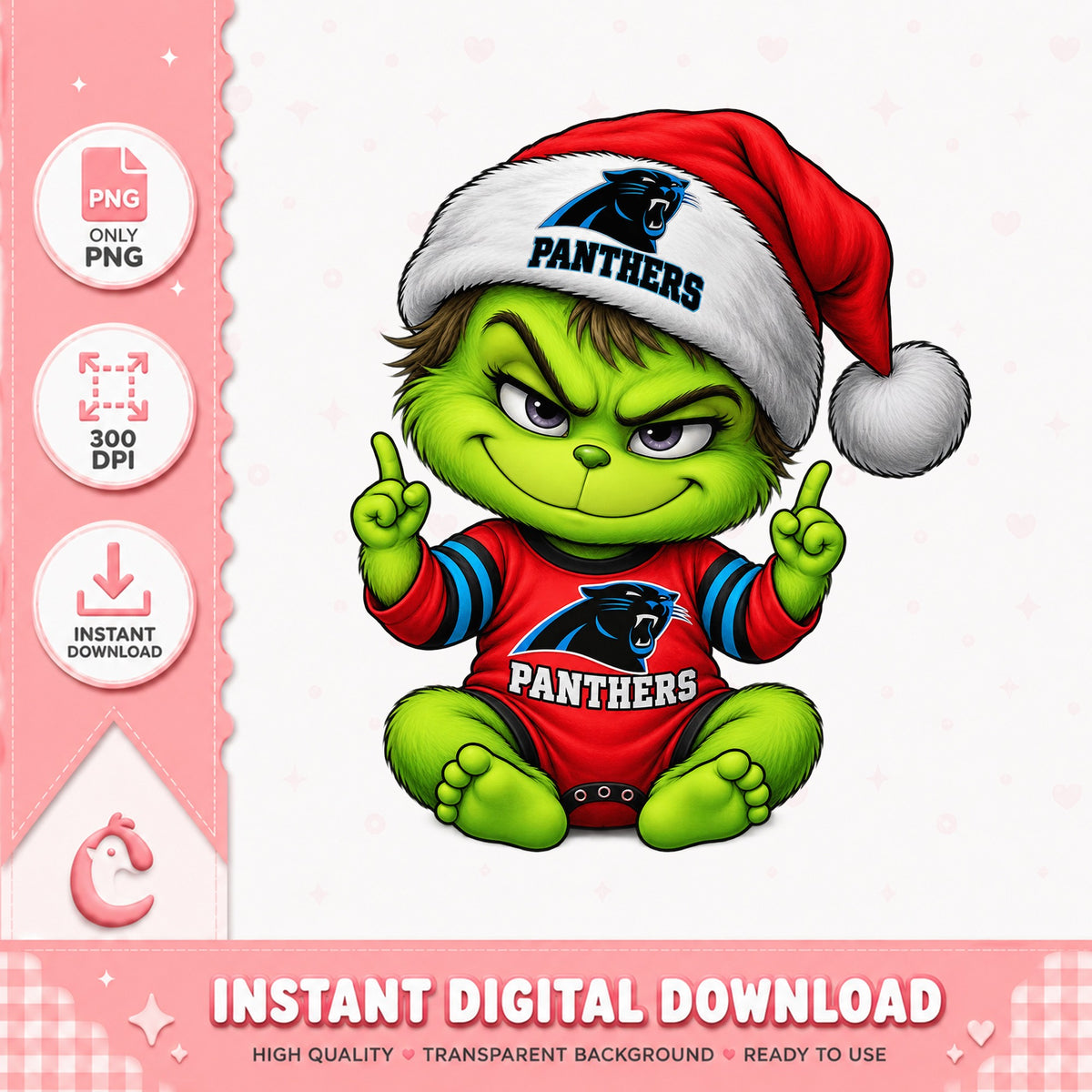 Grinch Panthers Christmas PNG, Baby Grinch NFL, Santa Hat PNG
