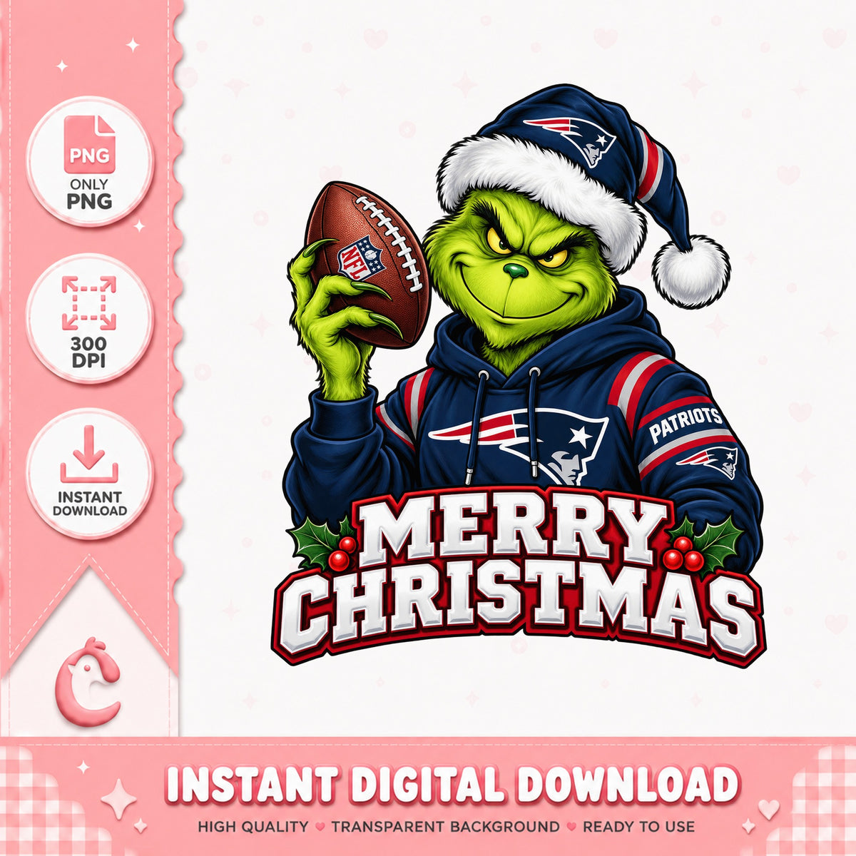 Grinch Patriots Christmas PNG, Football Merry Christmas, PNG