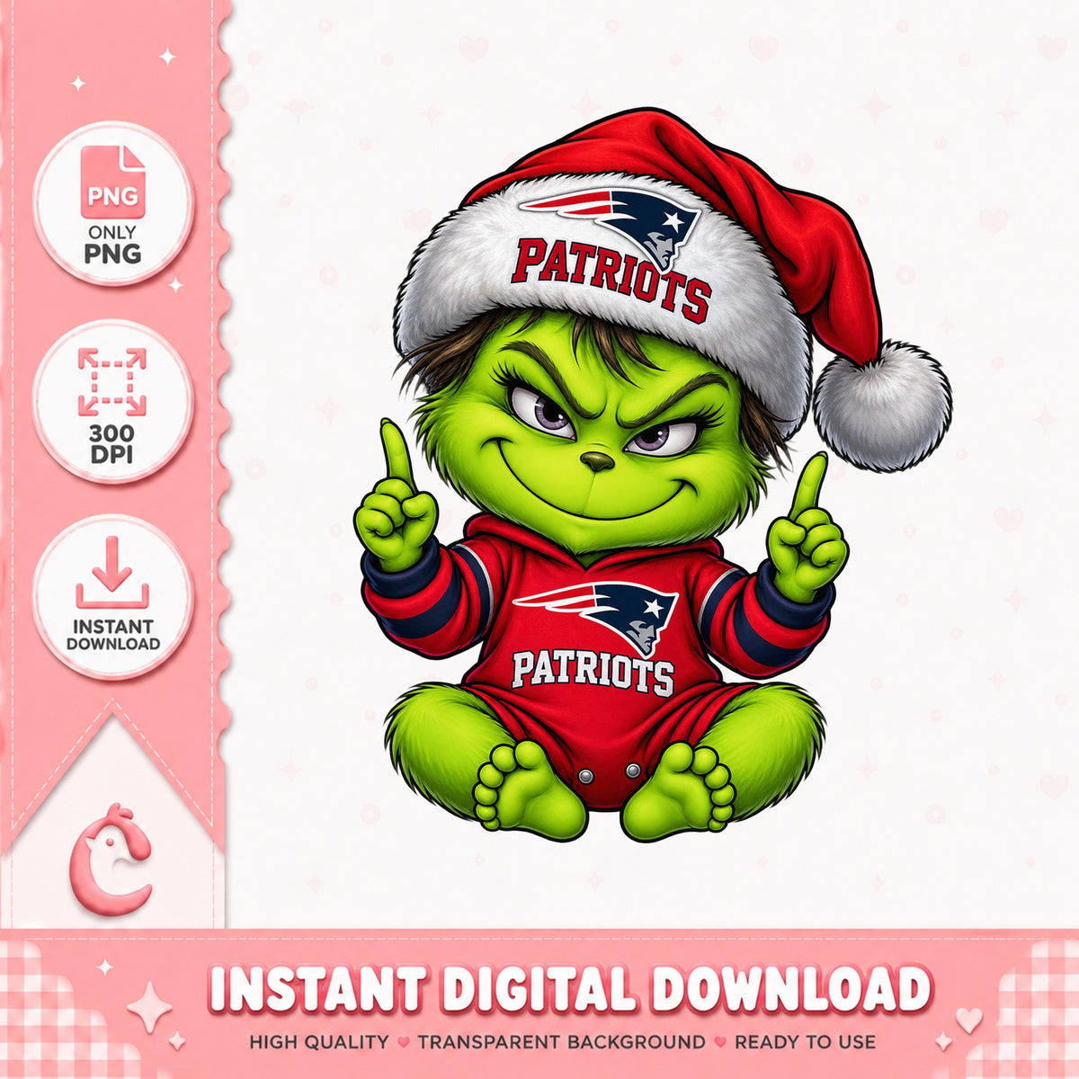 Grinch Patriots Christmas PNG, NFL Football Holiday, Instant Download PNG