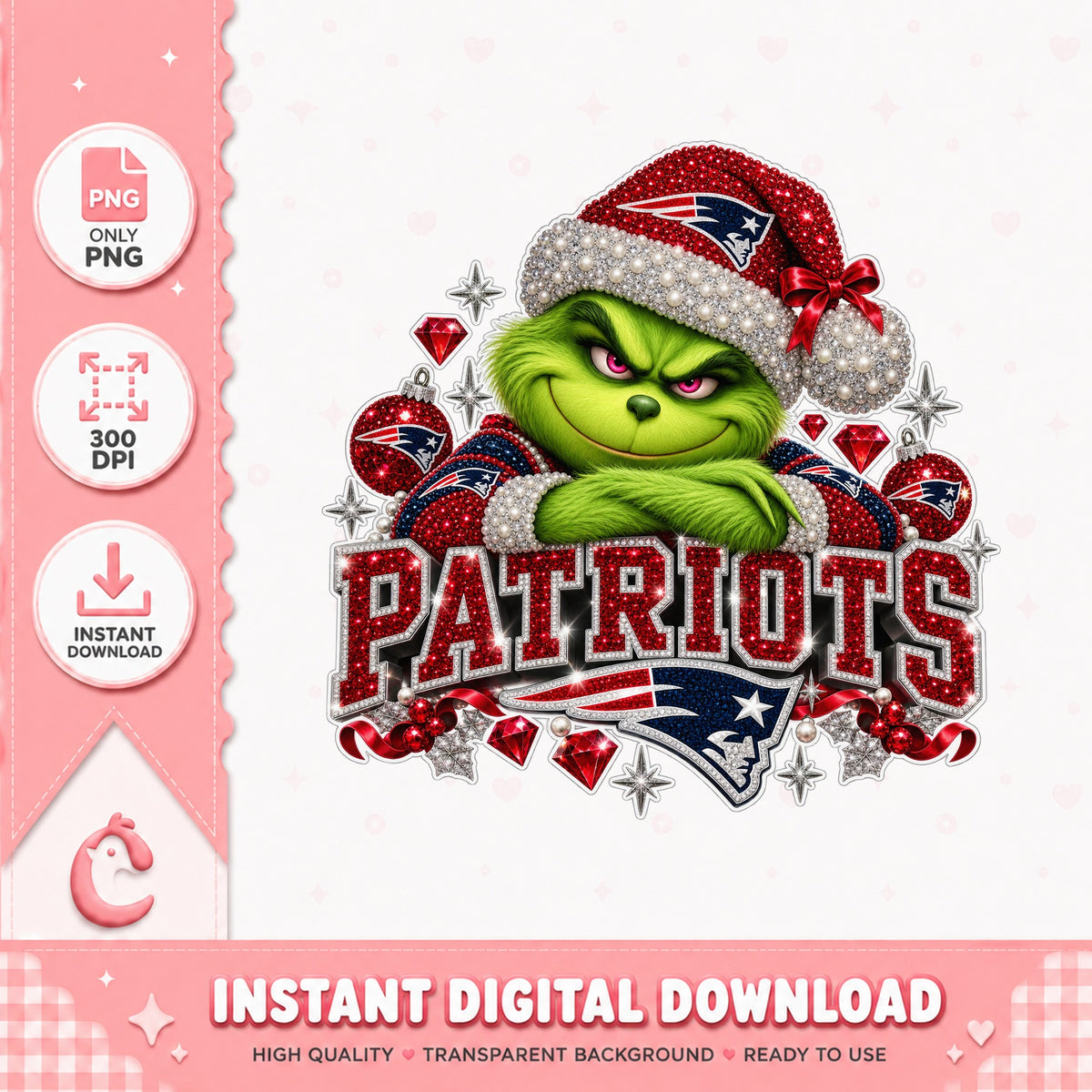 Grinch Patriots Christmas PNG, NFL Football Team, Holiday PNG