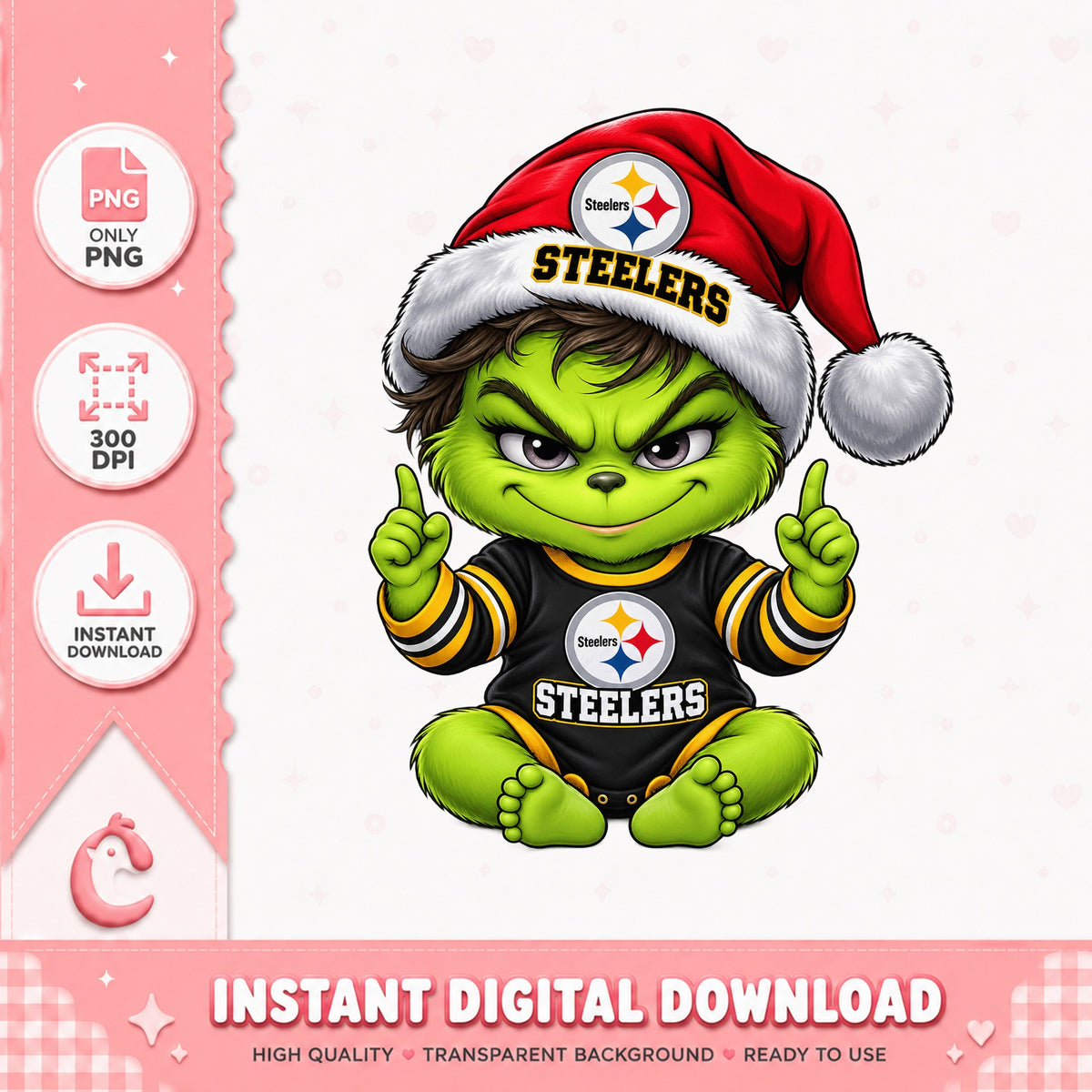 Grinch Pittsburgh Steelers Christmas PNG, NFL Holiday PNG, PNG
