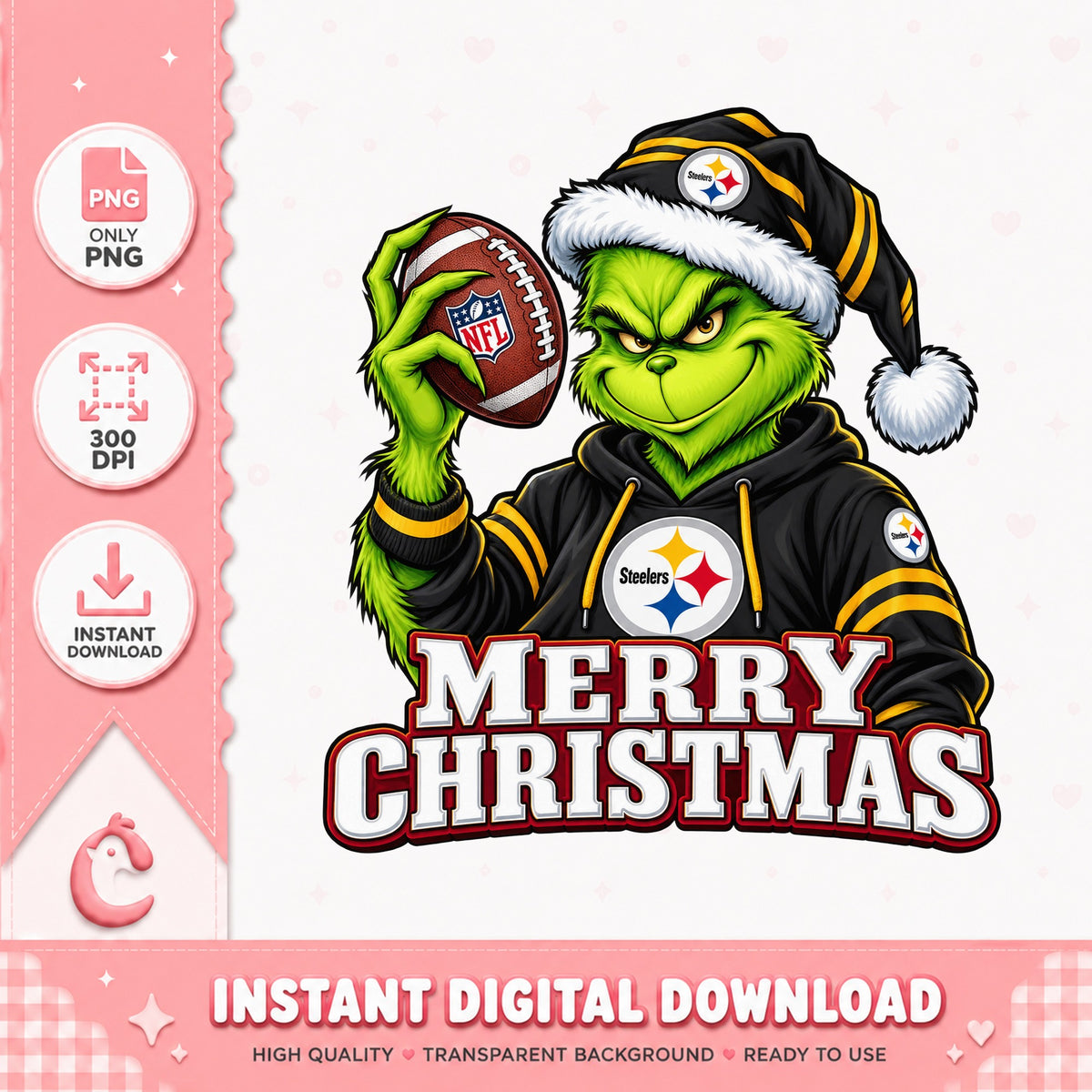 Grinch Pittsburgh Steelers PNG, Christmas Football PNG, NFL PNG