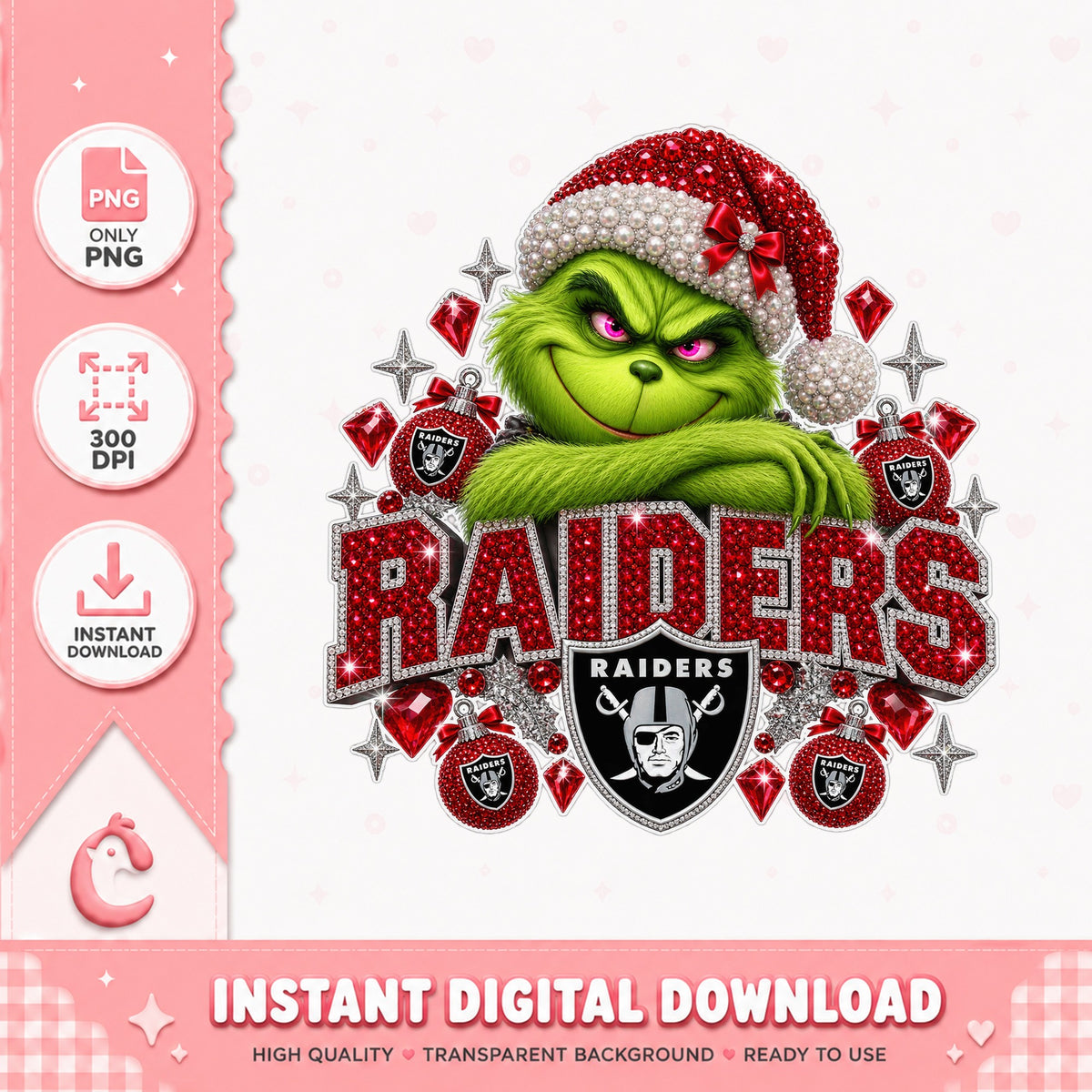 Grinch Raiders Christmas PNG, NFL Football Holiday, Instant Download PNG