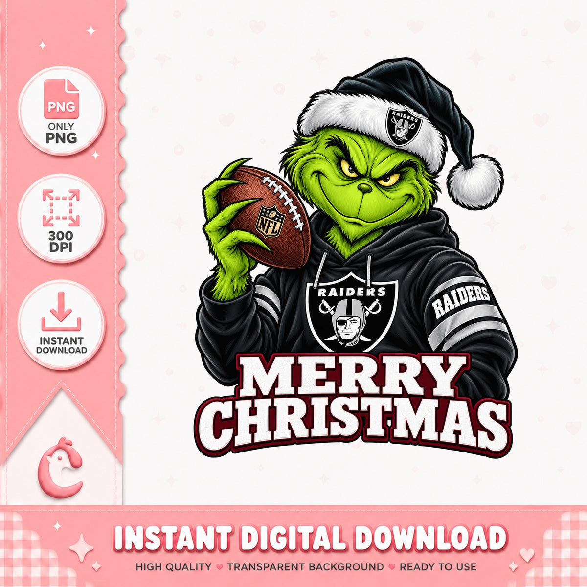 Grinch Raiders Football Christmas PNG, Merry Christmas NFL, PNG