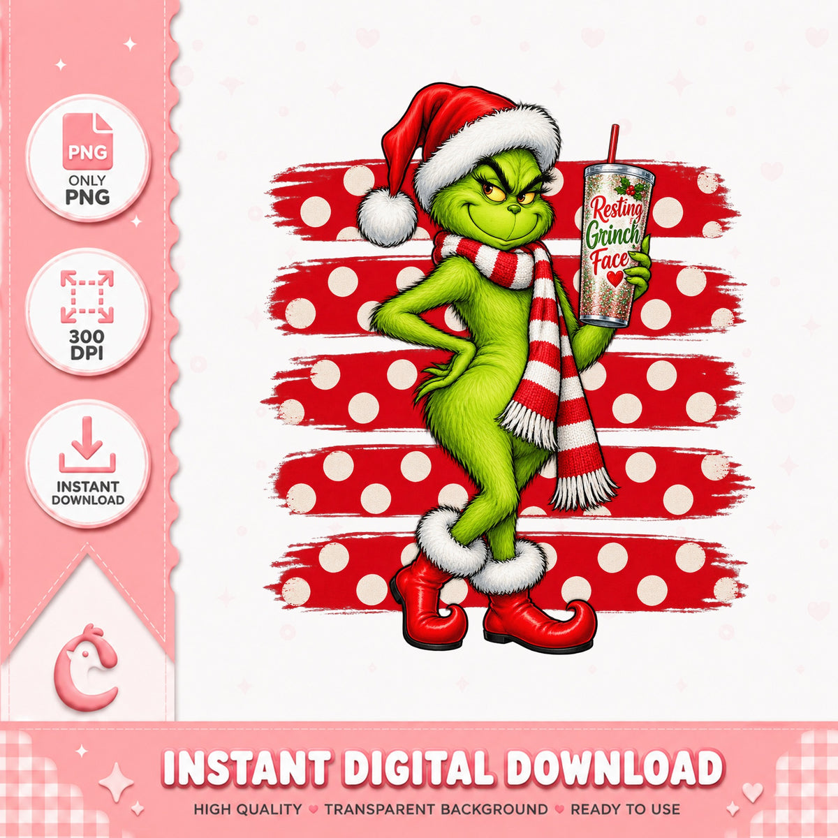 Grinch Resting Grinch Face Tumbler, Christmas PNG, Instant Download PNG